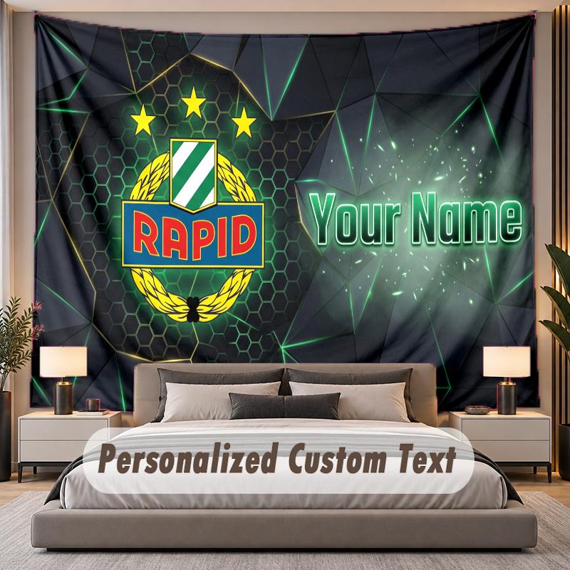 Custom Name Text Tapestry Rapid Wien FC Personalized Polyester Wall Tapestry For Bedroom And Room