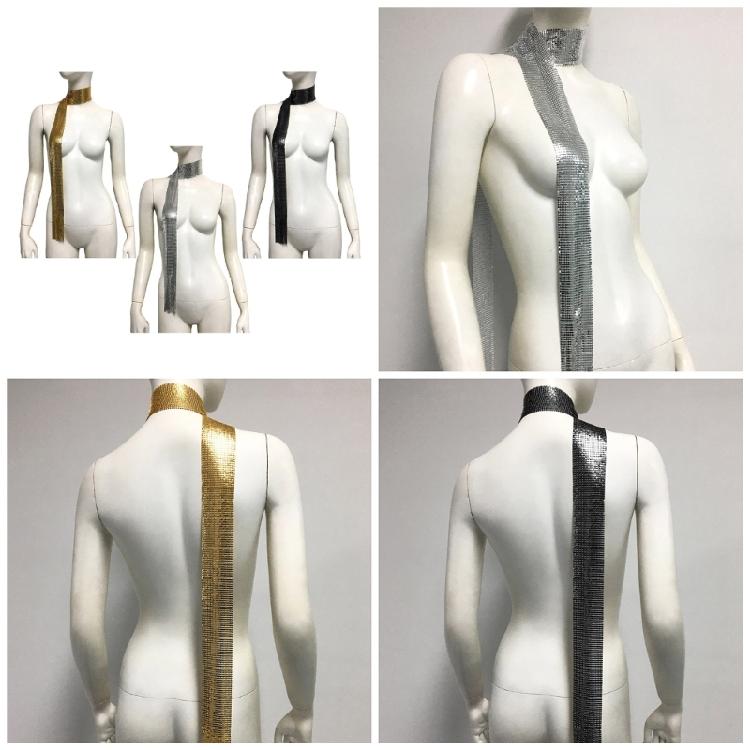 Full Sequins Choker Wide Long Collars Neck Tie Scarf Party Evening Costume