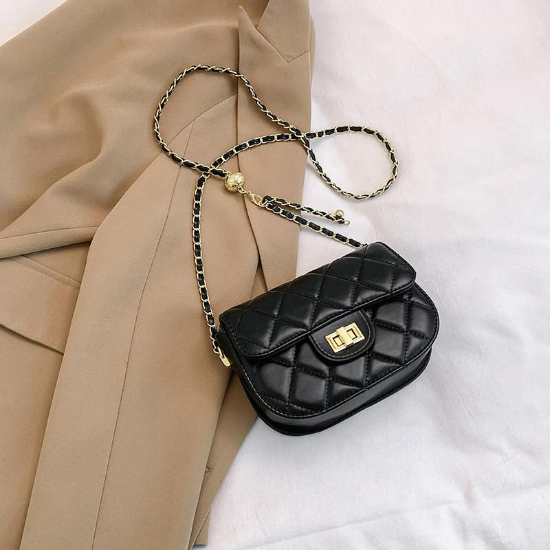 2024 New Women's Bag Casual Texture Solid Color Diamond Chain Small Bag Women's Fashion Shoulder Crossbody Small Square Bag Trendy Black