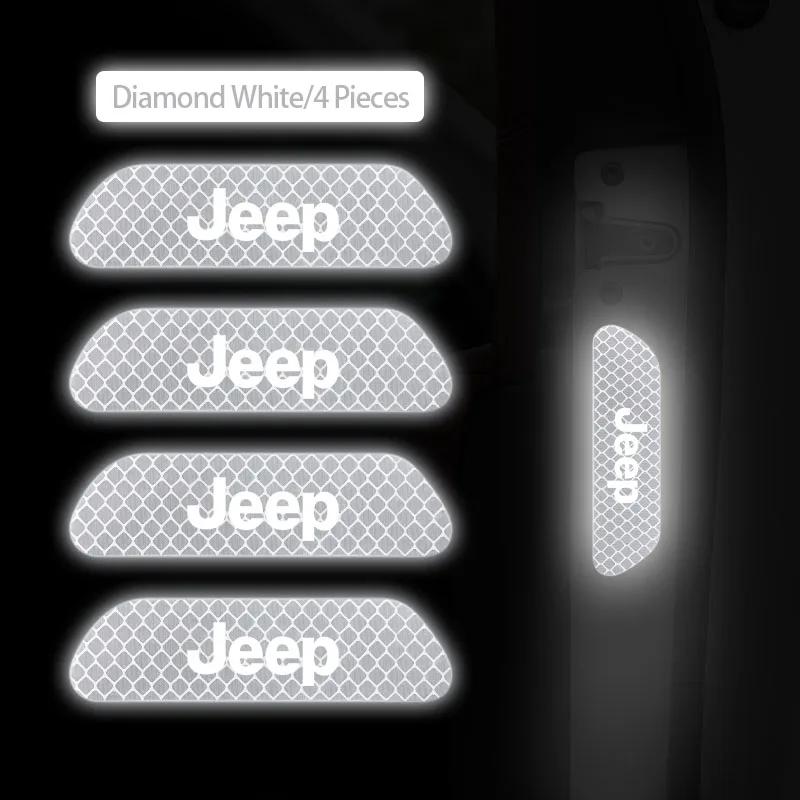 For Jeep 4PCS Reflective Car Door Sticker Safety Warning Reflector Mark For Jeep Grand Cherokee Wrangler JK Gladiator Compass