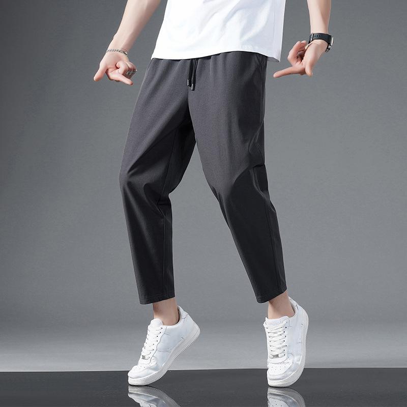 Summer Ice Silk Crop Pants Men's Elastic Casual Edition Loose and Quick Drying Sports Large Crop Pants