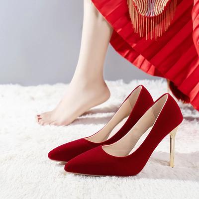 New Retro Wedding Shoes for Women, Red, Daily Wedding, Two High Heels, Thin Heels, Bridal Single Shoes