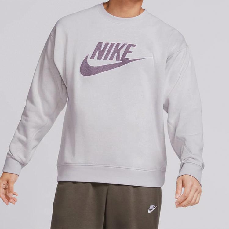 Nike Sportswear Logo French Terry Crewneck Sweatshirt Men Tops Light-Grey CU4508-910