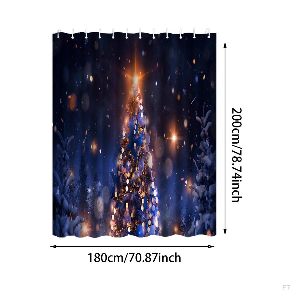 180x200cm Bath Curtain with 12 Hooks for Christmas Decoration