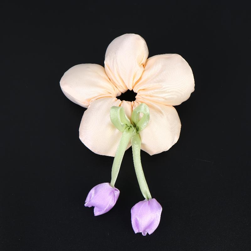 

Cute Candy Color Flower Hair Tie Scrunchie Soft Fabric Elastic Ponytail Holder Lovely Hair Accessories For Girls Women Gift 1PC бежевый