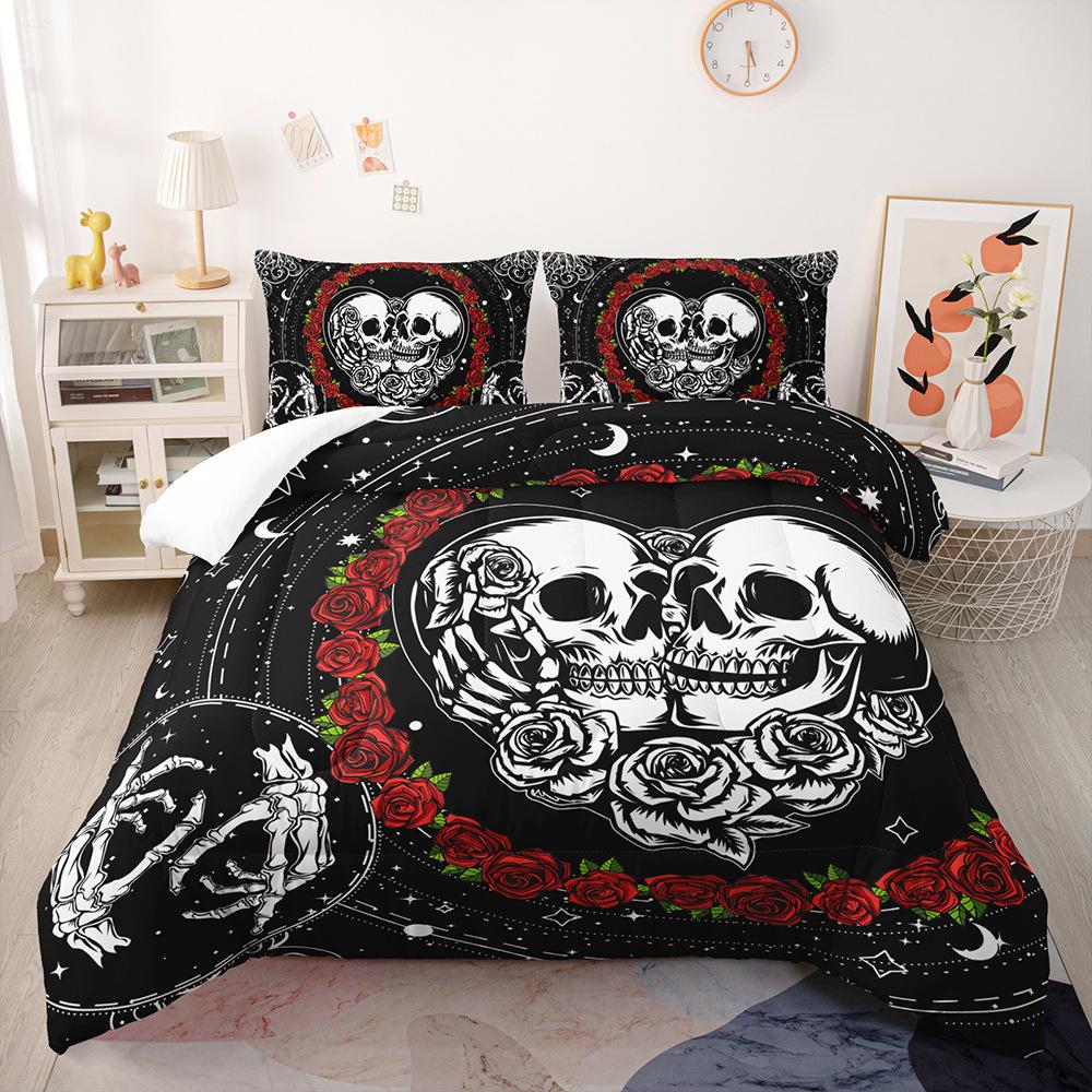 Gothic Style Bedding Set Rose Skull 3D Print Polyester Duvet Cover Single Twin Queen King Size for Home Decoration Birthday Gift