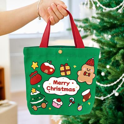 Cute Christmas Canvas Bag Cartoon Santa Claus Snap Gift Packaging Bag High Value Christmas Gift Handbag Holiday Party Supplies