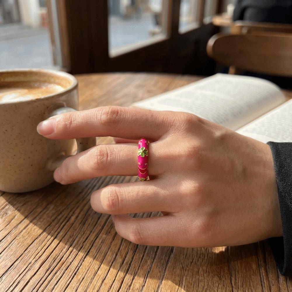 Unique Enamel Dot Open Ring Chinese Style Adjustable Ring Elegant Bohemian Ring  Women