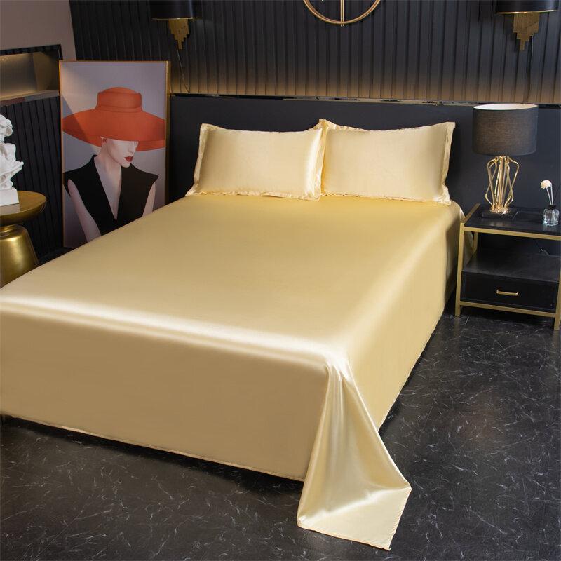 Luxurious Summer Satin Ice Silk Sheets Pillowcases Bedding Solid Color Sheets