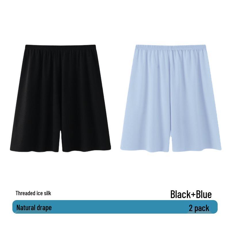Men's Summer Ice Silk Pajama Pants, Plus Size, Lightweight, Loose-Fit, Five-Point Shorts