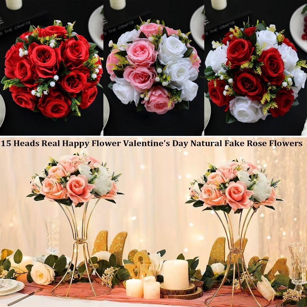 15 Heads Real Happy Flower Mini Photography Photo Gift Valentine's Day Flowers 10 Colors Rose Flowers Decorative Home Decorative
