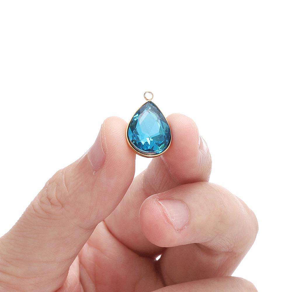 5Pcs Stainless Steel Crystal Glass Charms Pendants Water Drop Shape Charms for DIY Necklace Beads Jewelry Making Accessories