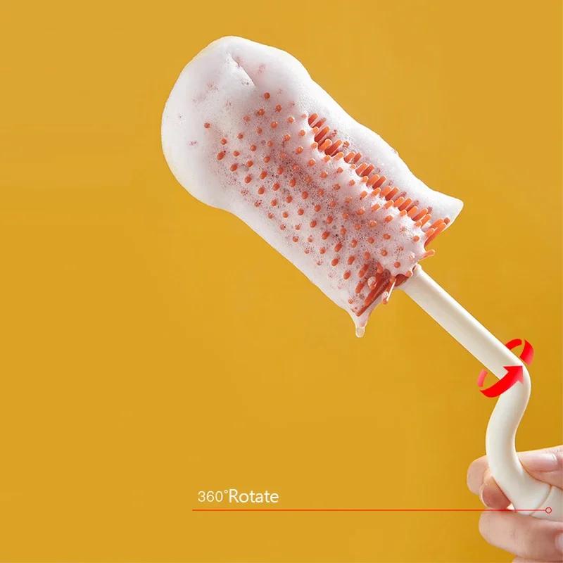 3PCS Silicone Bottle Cleaning Brush Baby Pacifier Straw Scrubber Small Brush 360 Degree Glass Cup Washing Brush Tool Set