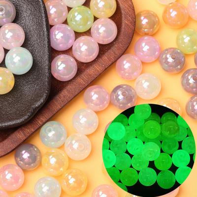 10pcs 10/12/14mm Acrylic Fashion Luminous UV Dazzle Round Beads Jelly Color DIY Necklace Beaded Material Accessories