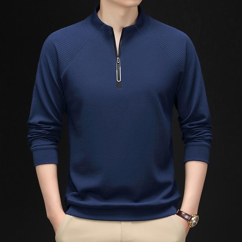 Spring and Autumn Half Zipper Men's Sweatshirt Men's High-end Stand Collar Casual Long Sleeve T-shirt Men's Clothes Jacket