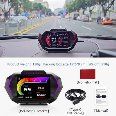 P24 Araba OBD Head Up Display HUD Araç Bilgisayarı Dijital Hız Göstergesi Su Sıcaklığı Yakıt Ölçer GPS Araç Hız Eğimi