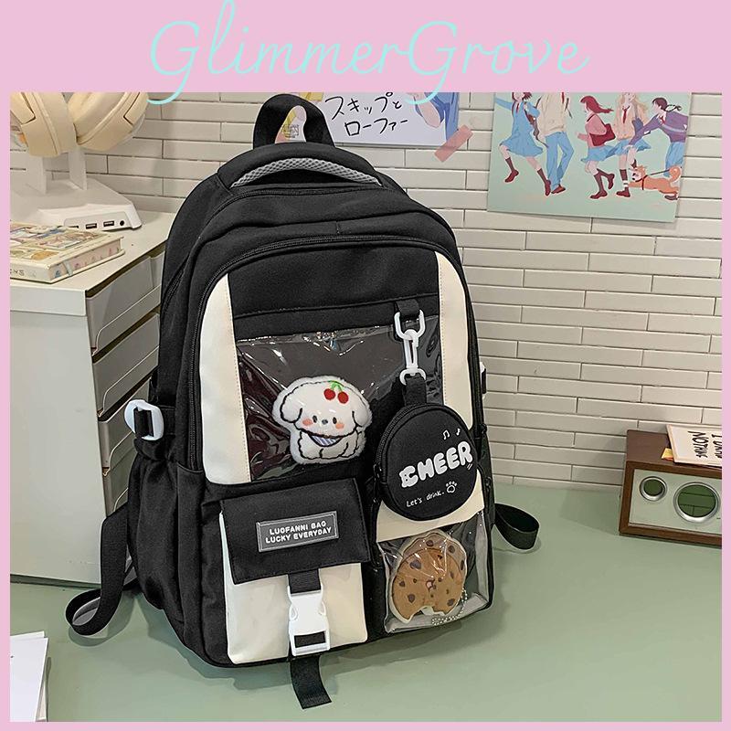 Color Fashion Blocked Letter Pattern Backpack With Compartment Transparent