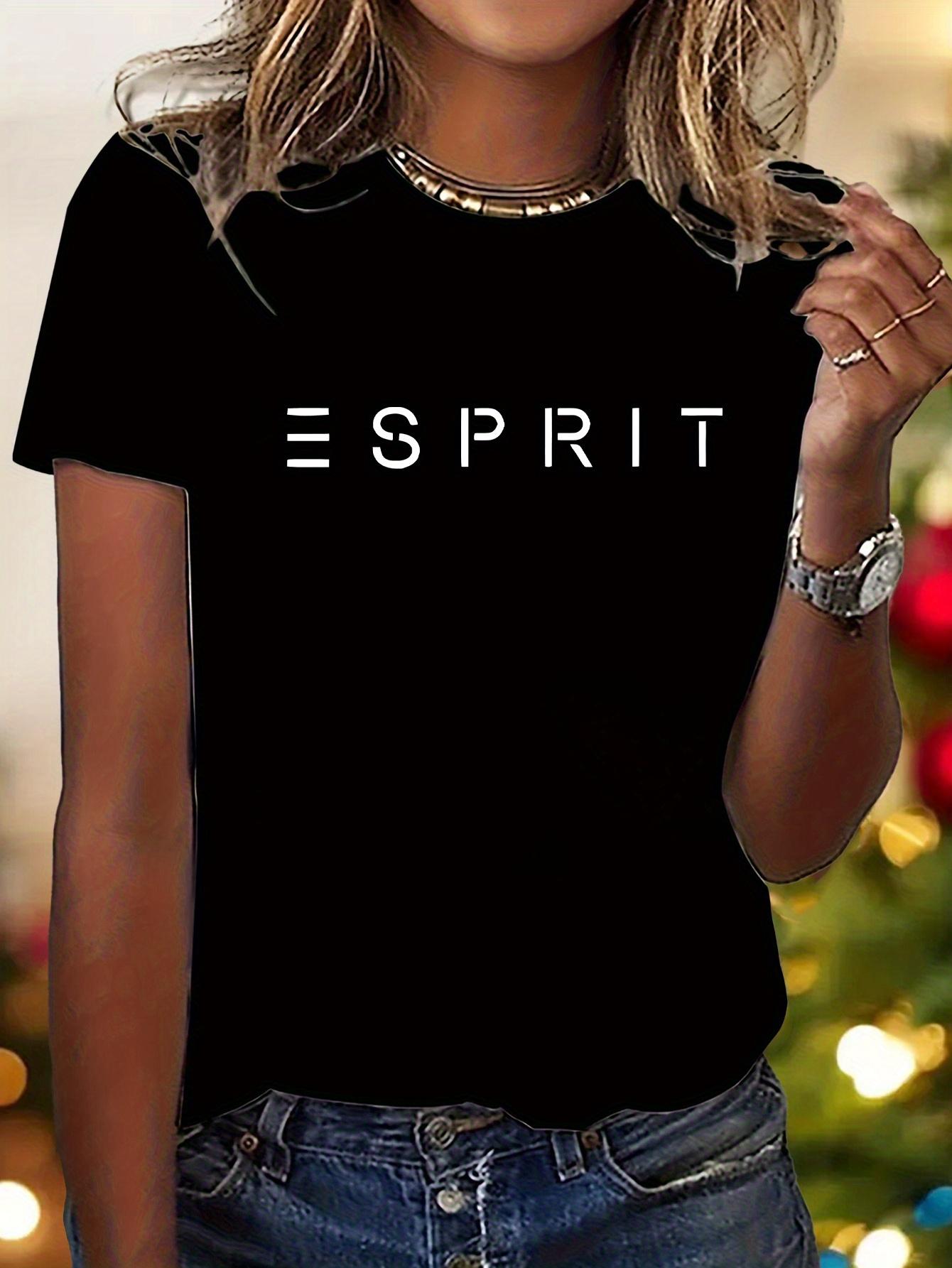 

Женская графическая футболка E-Sprit, повседневная футболка с коротким рукавом и круглым вырезом, с ярким буквенным принтом, повседневная футболка, футболка с ярким принтом L