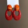 Retro Light Luxury Red Earrings Geometric Leaf Earrings Exaggerated Elegant Ear Stud Female Accessories Gift For Women