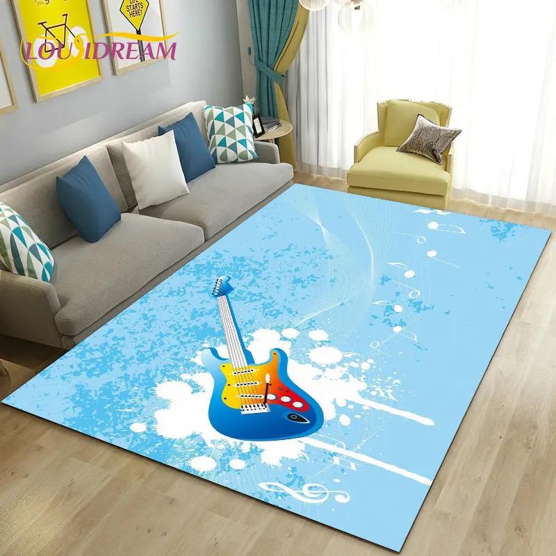 Classical Electric Guitar Music Area Rug Large,Carpet Rug for Living Room Bedroom Sofa Doormat Decoration, Non-slip Floor Mat 3D