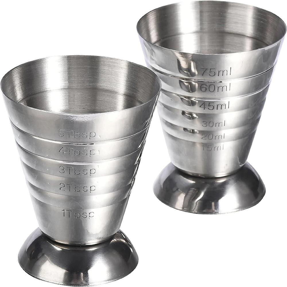 Stainless Steel Measuring Cup with Mixing Spoon Cocktail Jigger Measuring 2.5 Oz /5 Tbsp /75 Ml Liquor Shot Set Bar Accessories