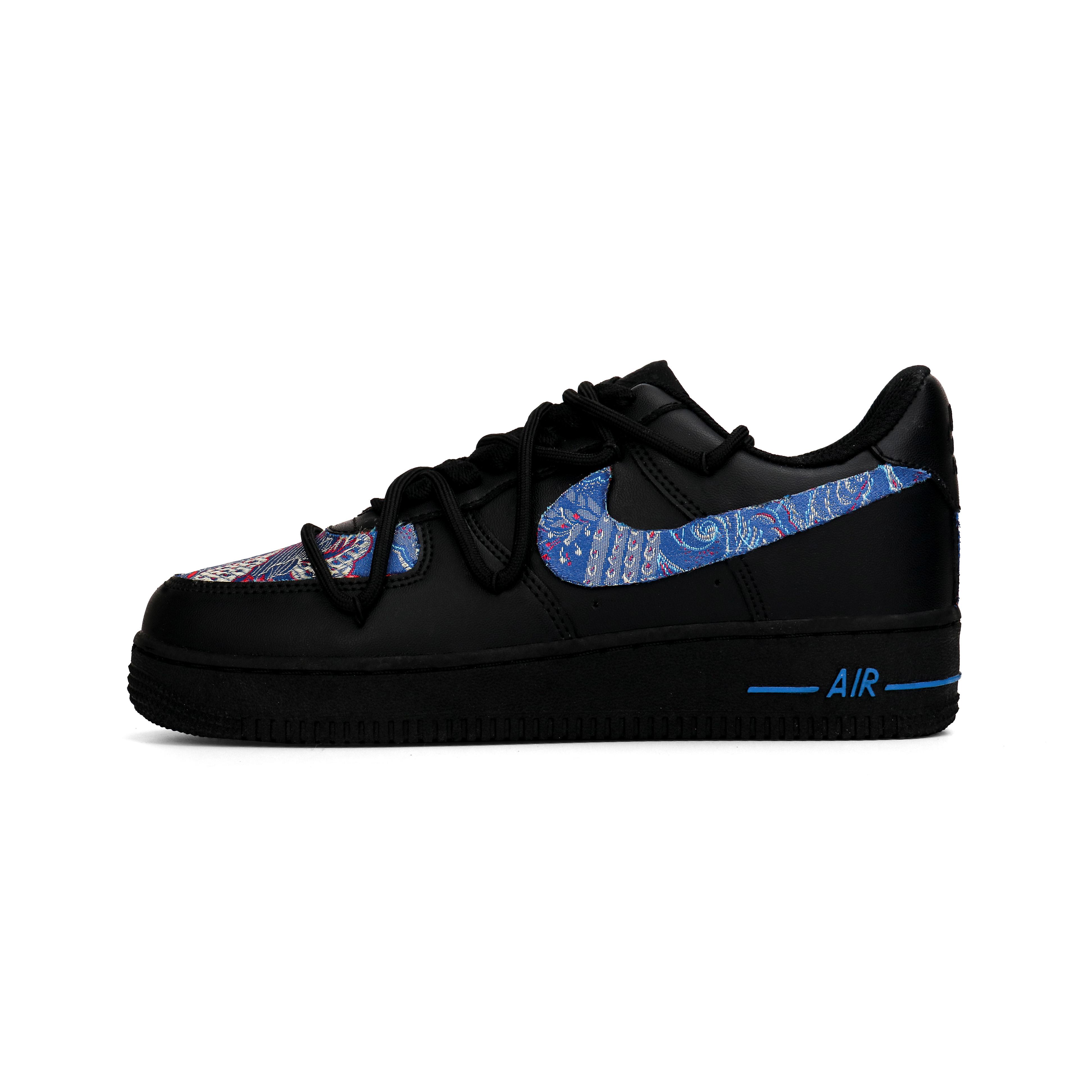 

Nike Air Force 1 Blue And White Embroidery Cushioning, Wear Resistant Low top Skateboard Shoes Unisex Black Blue CW2288-001(Team1337-) 42.5