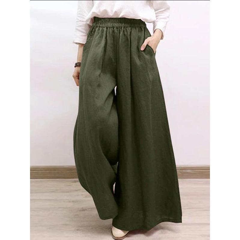 Womens Cotton Wide Leg Pants Casual Loose Fit Trousers L Waist Polyester Blend Summer Faion Mid-aged Women S армия зеленый