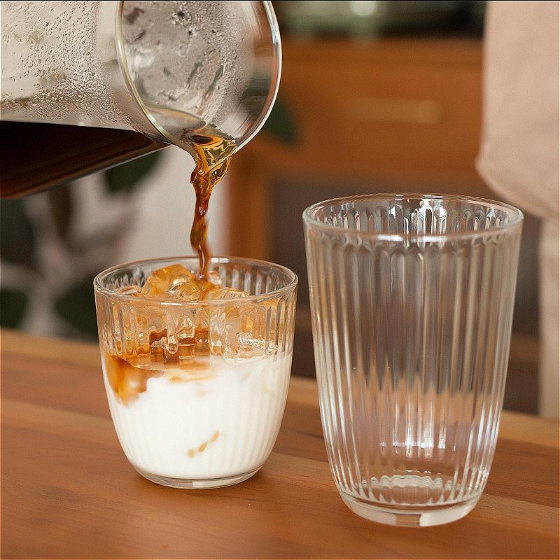 250ml/360ml Cold Brew Coffee Cup Transparent Vintage Striped Glass Cup American Iced Coffee Cup Cafe Latte Mocha Cappuccino Mugs