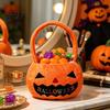 Plush Pumpkin Tote Halloween Treat Bag, Portable Candy for Kids, Large Capacity Kids Carrier Trick or Handbag with Soft Handle, Party Favor
