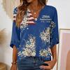 Women’s V Neck 3/4 Sleeve Casual Top with 250th Anniversary Butterfly Print Relaxed Fit Independence Day Shirt