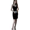 French retro sexy low-cut suspender dress for women's autumn and winter new slim-fitting and thin inner base hip-wrapped skirt