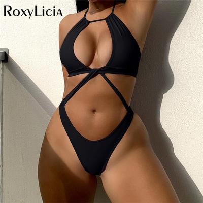 Sexy Cut Out Halter Monokini Badeanzug Frauen Bademode Weiblichen Hohen Bein Cut Gepolsterte Badende Badeanzug Schwimmen Dame
