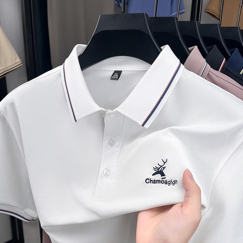 Out-Of-App Polo Shirt Short-Sleeved Men'S Light Luxury High-End Embroidered Deer Head Thread Lapel Half-Sleeved T-Shirt