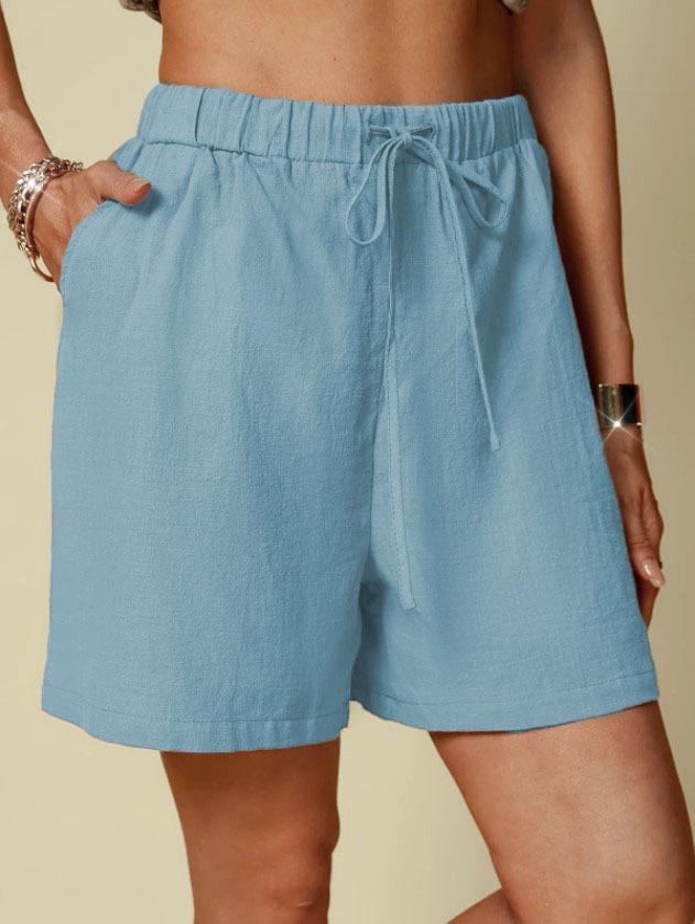 Pantaloncini Casual da Donna 2024 in Cotone e Lino con Vita Elastica e Coulisse