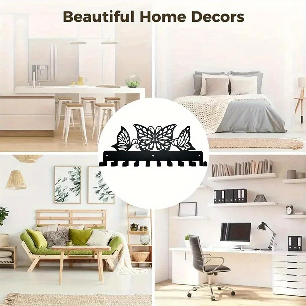 Three Buteerfly Black Art Metal Key Holder For Wall Decor Decorative Hook Organizer Rack For Towel Bag Clothing Keys For Home
