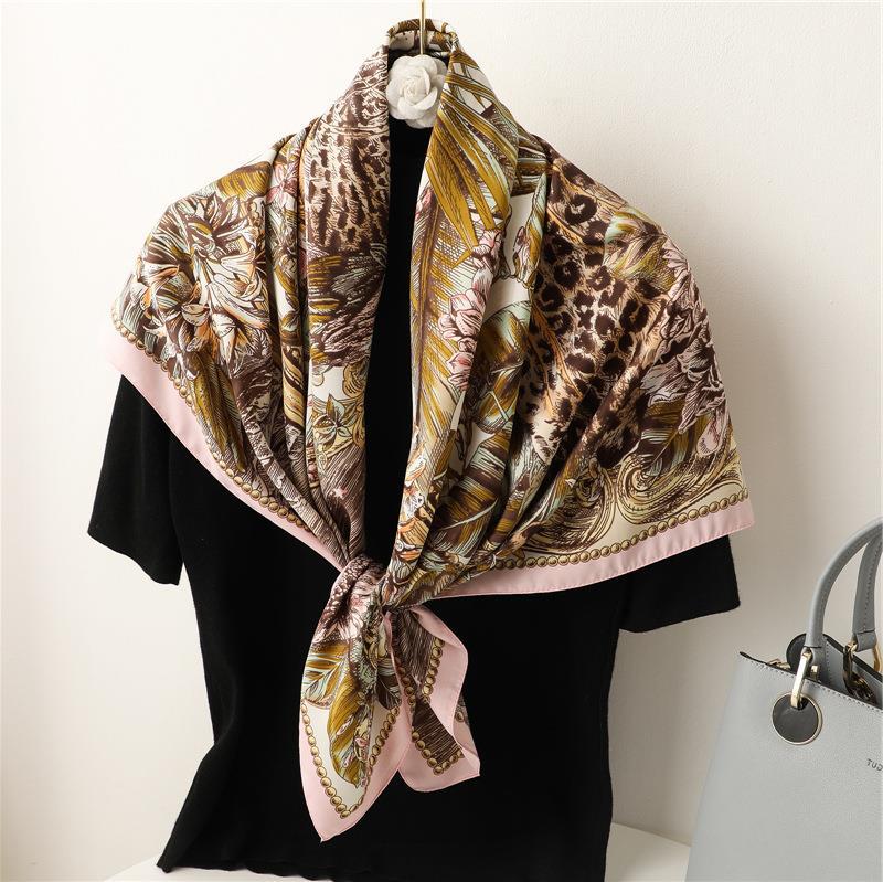 European and American animal silk scarf large square scarf 91cm travel shawl sun, moon and stars pattern thin twill scarf autumn and winter