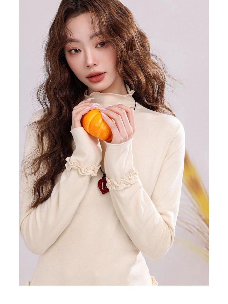 270g Velvet Women's Warm Half-High Collar Long Sleeve T-Shirt, New Autumn/Winter Korean Style Slimming Top