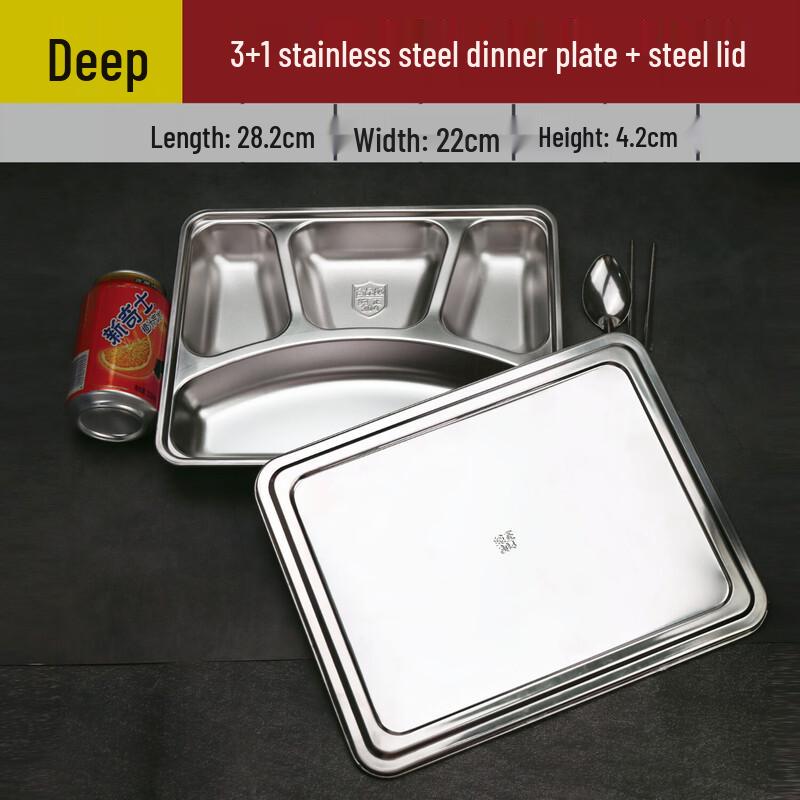 

Stainless Steel 5-Compartment Divided Meal Tray with Lid, 2-Pack