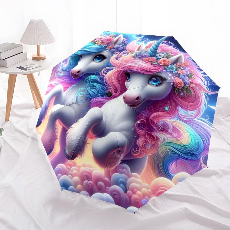 1 Stück Einhorn Fantasy Nachthimmel Regenschirm mit Kunststoffgriff, Geeignet für Alle Jahreszeiten Zuhause Reise Outdoor RegenschirmDD708