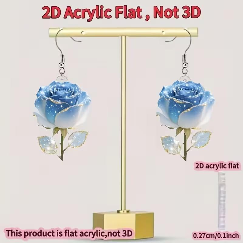 Cross-border new blue rose earrings 2D flat acrylic creative Valentine s Day gift personalized rose earrings