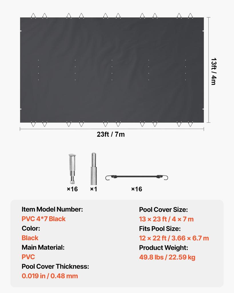 Pool Safety Cover, 13x23 ft In-ground Pool Cover, Charcoal PVC Pool Covers, Rectangular Safety Pool Cover Winter Pool Cover Solid Safety Pool Cover