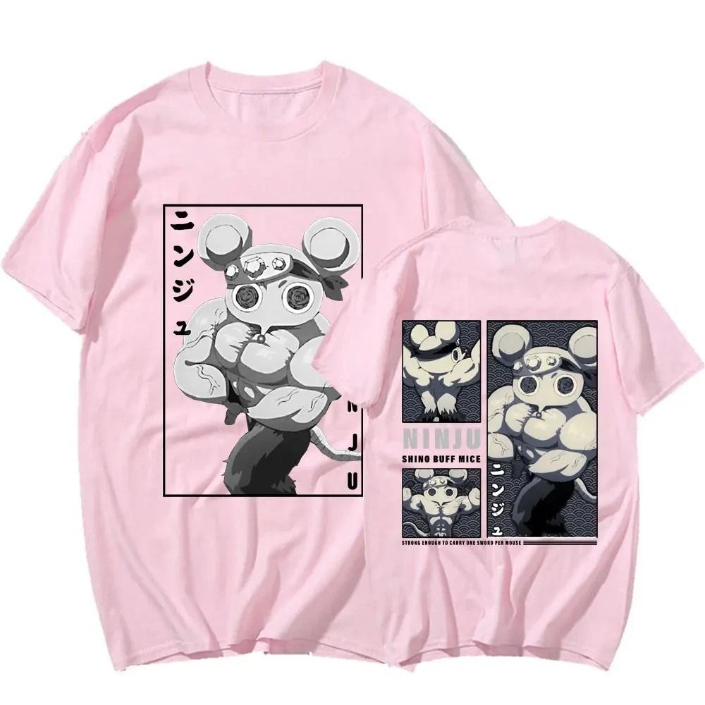 Large Cotton Men's Muscle Ninja Mouse Muki Gym Mouse Meme Printed T-shirt Anime Devil Killer Pattern Printed Casual T-shirt