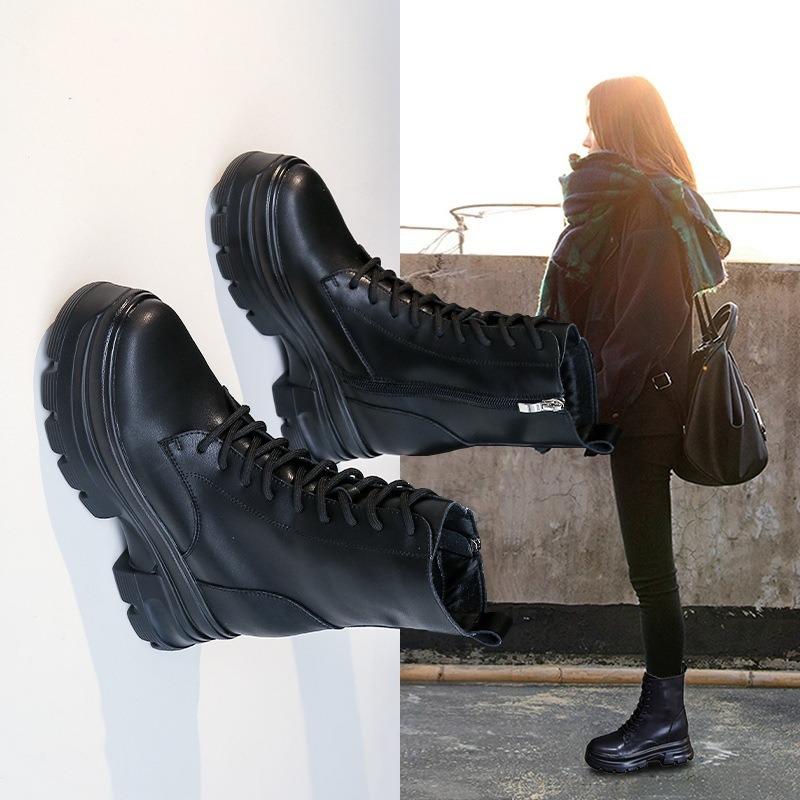 Martin Boots Women's and Women's Autumn and Winter Platform Short Boots Fashionable and Simple Leather Boots