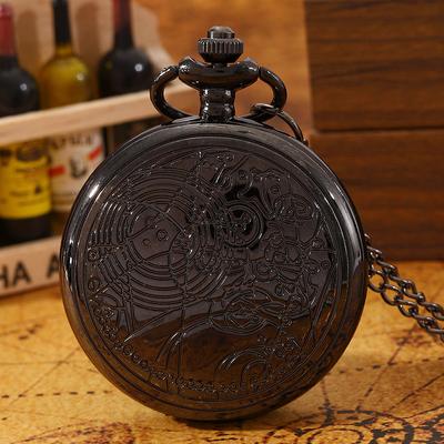 Retro Fashion Men's Black Pocket Watch,vintage Carved Design Necklace Pendant Quartz Pocket Watches,ideal Choice for Gifts To Men & Women