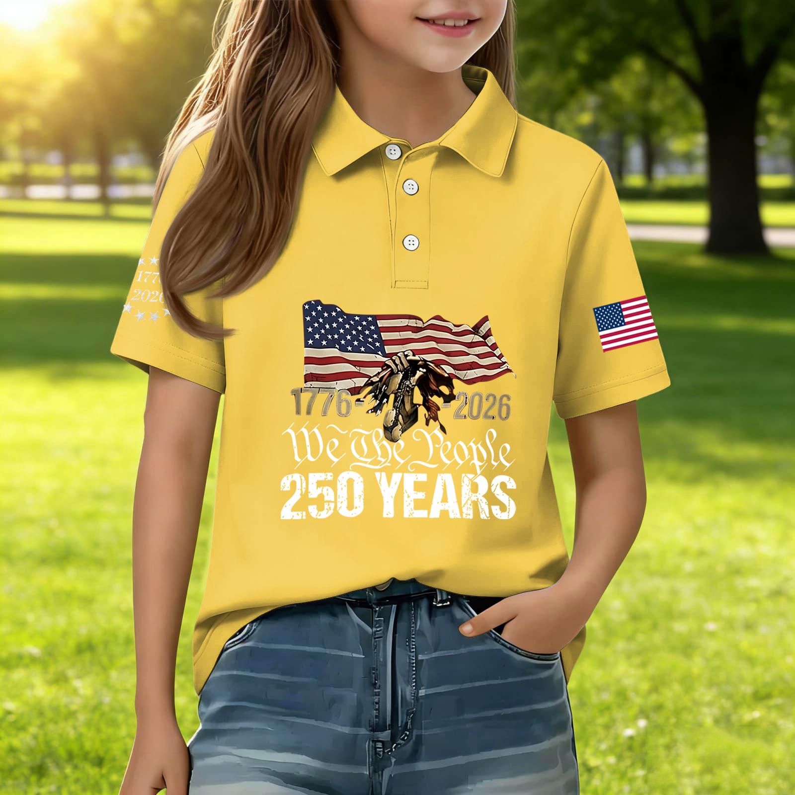 

Kids Casual Short Sleeve Shirt Independence Day Print T Shirt Polo Style Top for Boys and Girls Lightweight Comfortable Fit 160 жовтий