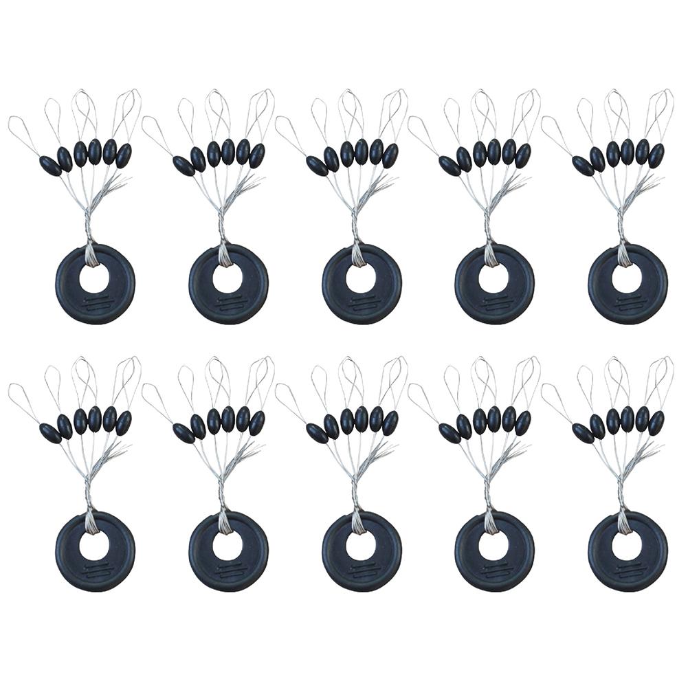 60pcs 10 Groups Space Beans Fishing Gear M L Black Rubber Oval/ Cylinder Stopper Fishing Bobber Tool Equipment