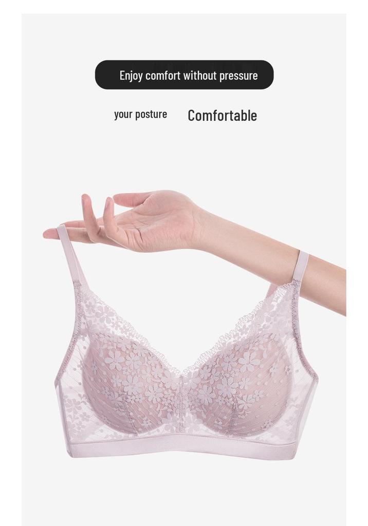 Ultra-Thin French Mesh Lace Bra: Breathable, Slimming Mulberry Silk Support for Large Breasts