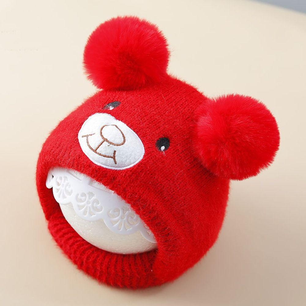 Solid Color Baby Beanie Cap Bear Kids Crochet Hat Cute Kids Ear Protection Hat  Boys