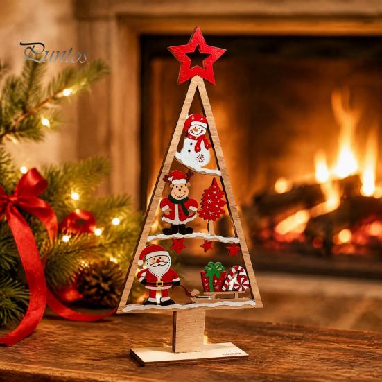 Holiday Party Table Centerpiece Wooden Tabletop Christmas Tree Decor, Hollow Xmas Ornament, Farmhouse Gift for Kids Desktop Home Decoration,