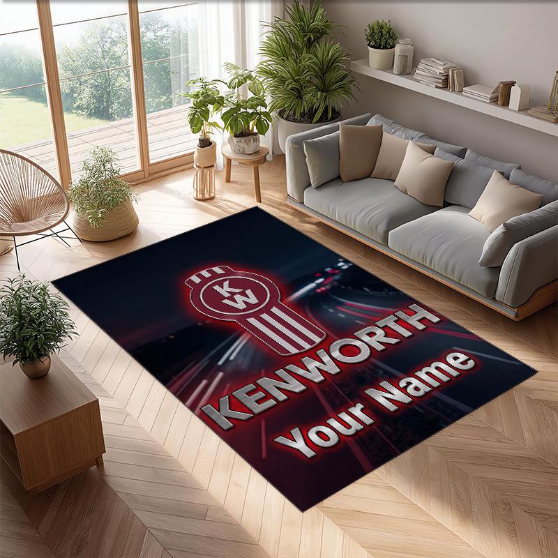 Kenworth Crystal Velvet Rug, Custom Name Text Personalized Non‑Slip Floor Mat for Home Decor Gift